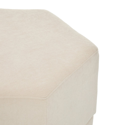 Modern Hexagon Chenille Ottoman, Beige Upholstered Footrest with Solid Wood Base, Fully Assembled Accent Stool