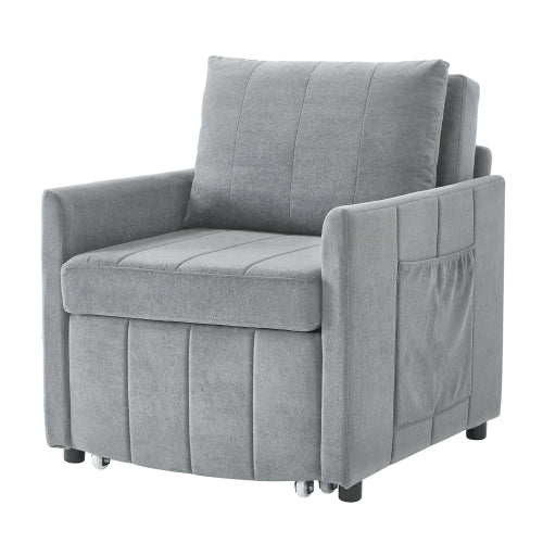 Grey 31.5 inch  Pull-Out Convertible Sofa Bed, 5-Position Backrest, Side Pockets & Storage Basket