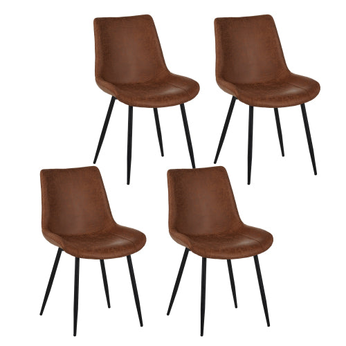 Set of 4 Brown Modern Dining Chairs, Water-Resistant PU Leather Cushion, Powder Coated Metal Legs, 300lbs Capacity