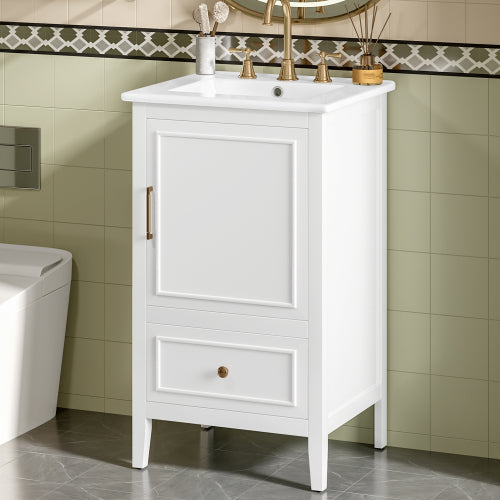 20" Bathroom Vanity with Sink, Bathroom Cabinet with A Door, Door Shelf Storage and Adiustable Foot Pads, A Drawer, White
