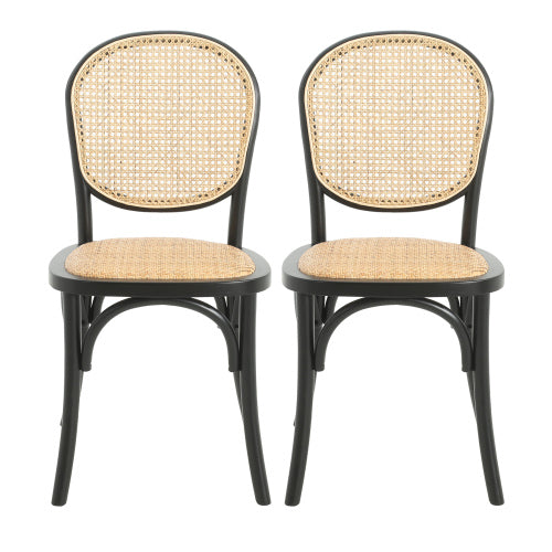 Set of 2 Vintage Rattan Dining Chairs, Birch Solid Wood Frame No Assembly Required