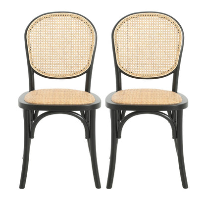 Set of 2 Vintage Rattan Dining Chairs, Birch Solid Wood Frame No Assembly Required