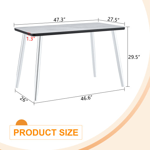 47.3 Inch Marble Tempered Glass Dining Table with Silver Tapered Metal Legs