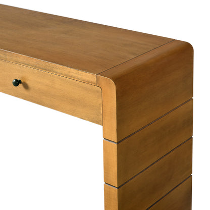 Curved Console Table with Storage, Wooden Entryway Table with 2 Drawers, Farmhouse Rustic Console Tables for Entryway, Hallway, Living Room, Natural
