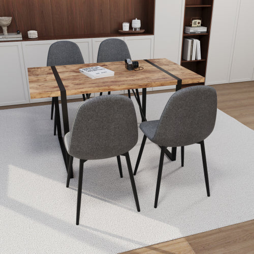5-Piece Dark Wood & Black Metal Dining Set, Medieval MDF Table with 4 Waterproof Suede Chairs