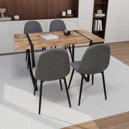 5-Piece Dark Wood & Black Metal Dining Set, Medieval MDF Table with 4 Waterproof Suede Chairs