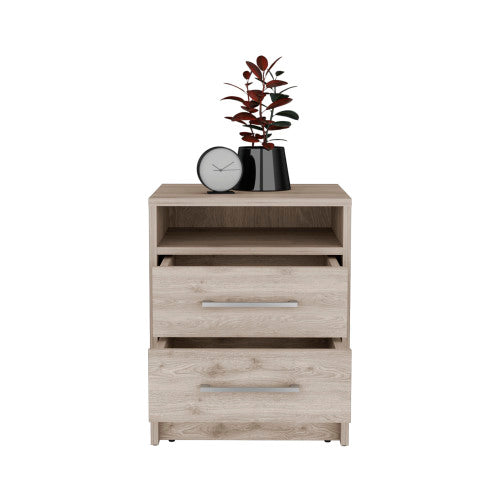 Light Gray 2-Drawer Nightstand with Top Shelf