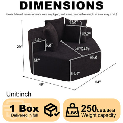 54 inch  Hexagonal Modular Chenille Lounge Chair, Compressed Shipping, 3 Pillows