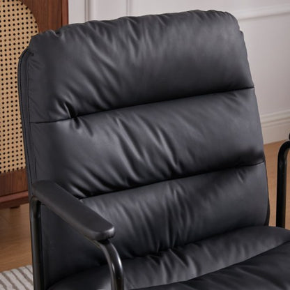Office Chair,Mid Back Home Office Desk Task Chair with Wheels and Arms Ergonomic PU Leather Computer Rolling Swivel Chair with Padded Armrest,The back of the chair can recline 40¡ã (Black),SW1741BK