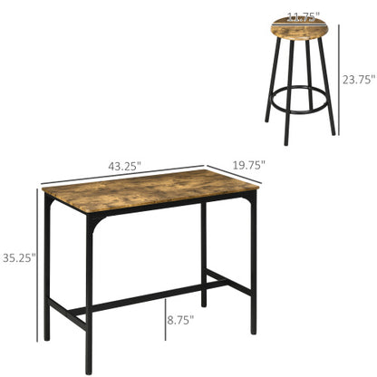 5-Piece Rustic Brown & Black Counter Set, MDF Table & 4 Metal Frame Stools with Foot Pads