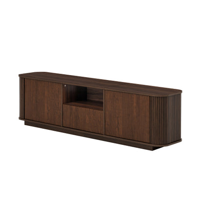 70 inch Modern TV Stand for TVs Up to 80 inch, Wood Grain Media Console with Storage, Curved Corners