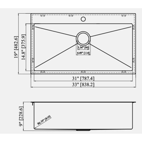 33 Inch Drop In Sink - 33 x 19 x 9 inch Kitchen Sink Drop in Topmount Single Bowl Sink 16 Gauge Stainless Steel Kitchen Sink Basin