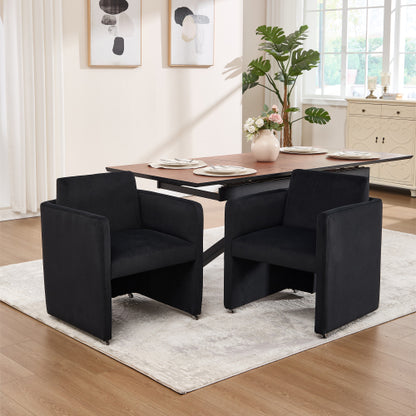 Velvet Upholstered Barrel Dining Armchair with Wood Frame, Black