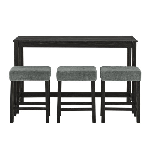 59 Inch Bar Table, Dining Table, Sofa Table with Power Outlet, 3 Upholstered Stools, 4 Piece Bar Table and Chair Set for Living Room, Dining Room, Kitchen
