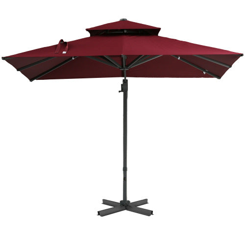 Outsunny 10ft Offset Patio Umbrella, Hanging Cantilever Umbrella, Square Shape, Aluminum Cross Base, Tilt, 360-Degree Rotation, Red