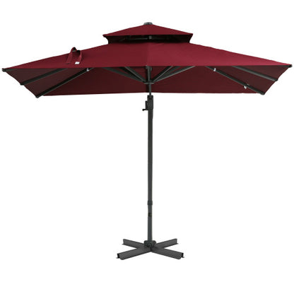 Outsunny 10ft Offset Patio Umbrella, Hanging Cantilever Umbrella, Square Shape, Aluminum Cross Base, Tilt, 360-Degree Rotation, Red