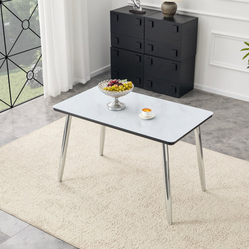 47.3 Inch Marble Tempered Glass Dining Table with Silver Tapered Metal Legs