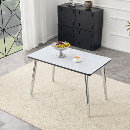 47.3 Inch Marble Tempered Glass Dining Table with Silver Tapered Metal Legs