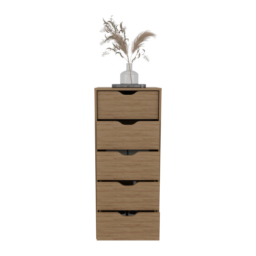 Tall Narrow Dresser, Pull Out System, Five Drawers, Natural Oak