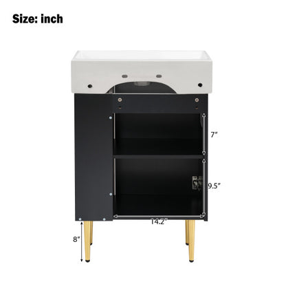 21.6" Black Bathroom vanity, Combo Cabinet, Bathroom Storage Cabinet, Single Ceramic Sink, Right side storage