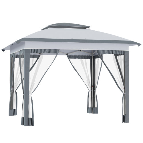 12' x 12' Pop Up Canopy Tent with Netting and Carry Bag, Instant Sun Shelter with 137 sq.ft Shade, Tents for Parties, Height Adjustable, for Outdoor, Garden, Patio, Gray