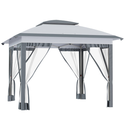 12' x 12' Pop Up Canopy Tent with Netting and Carry Bag, Instant Sun Shelter with 137 sq.ft Shade, Tents for Parties, Height Adjustable, for Outdoor, Garden, Patio, Gray