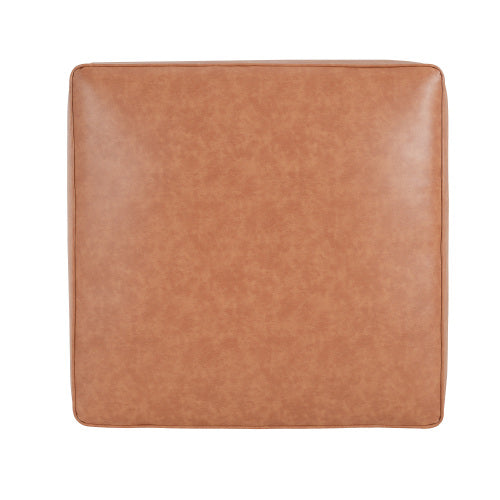 Tan Brown PU Leather Square Ottoman, Modular Upholstered Foot Stool, 29.5 inchW x29.5 inchD x15 inchH with Pocket Coil Cushion