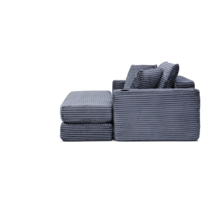 Grey Boneless 3-in-1 Corduroy Chaise Lounge Sofa Bed, 52.4 inch