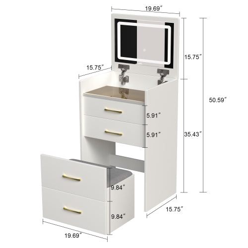 3 in 1 Vanity Desk with open Top Mirror,Small Make Up Vanity Set with Visible Glass Desktop,Compact Makeup Vanity with 3 Drawers,Dressing Table for Bedroom