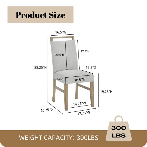 Light Gray Fabric Dining Chairs with Rubberwood Legs, Set of 2