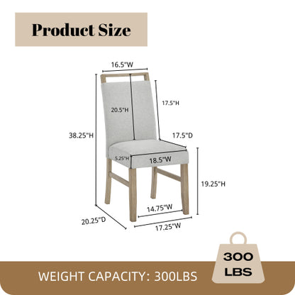 Light Gray Fabric Dining Chairs with Rubberwood Legs, Set of 2