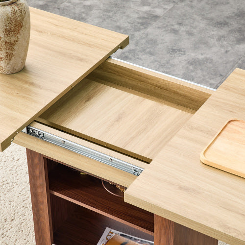 Expandable MDF Dining Table with Storage, Walnut Finish
