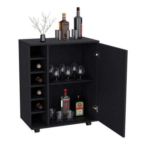 Bar Cart with Integrated Wine Storage, Spacious Cabinet and Smooth Rollers