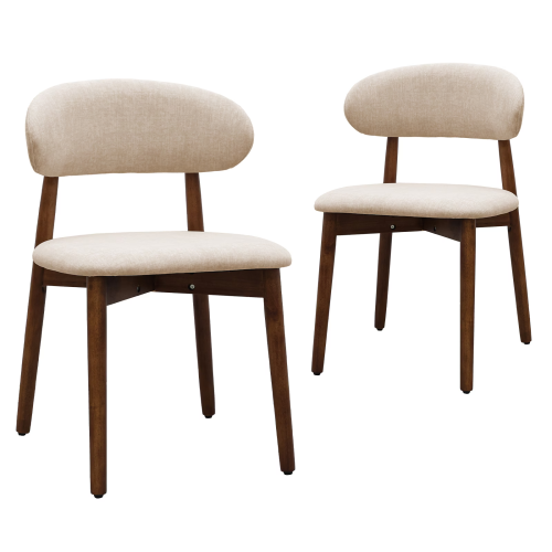 Set of 2 Light Camel Flannelette Dining Chairs, Walnut Solid Wood Leg Armless Chairs for Kitchen & Restaurant