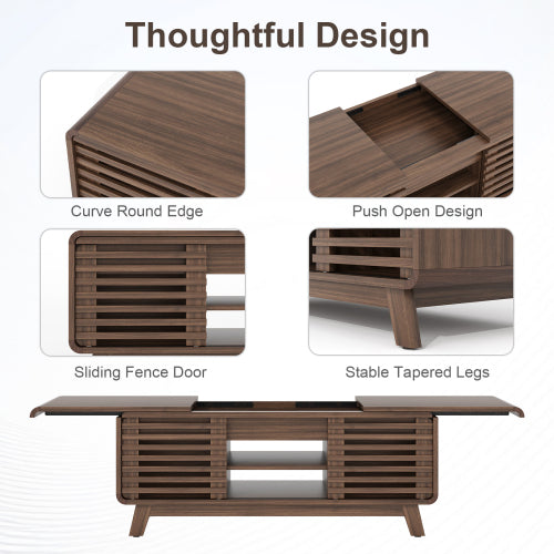 47 Inch Mid Century Coffee Table Sliding Top Storage Walnut Finish