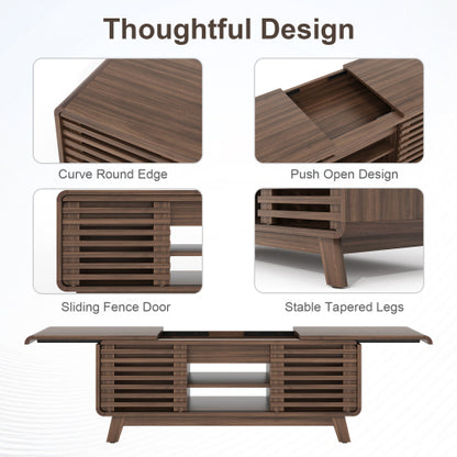 47 Inch Mid Century Coffee Table Sliding Top Storage Walnut Finish