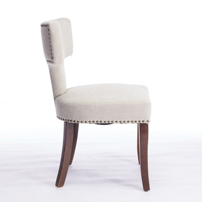 Curved Back Linen Upholstered Wood Dining Chairs, Set of 2, Beige