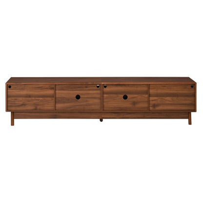 78.7 inch Walnut LED Light Glass Drawer TV Stand Solid Rubber Wood Leg Console Holds 85 inch TV