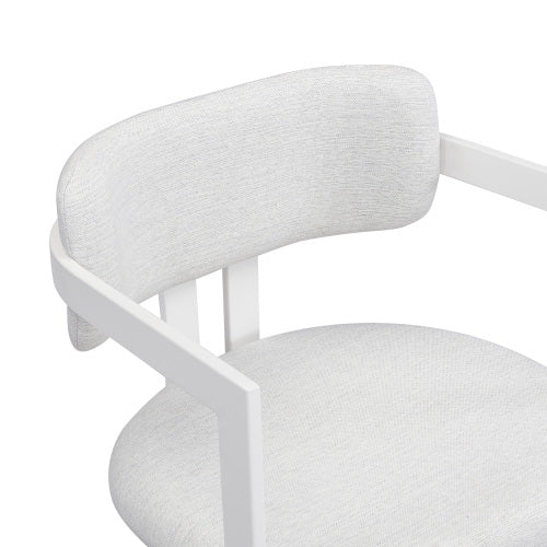 Set of 2 Beige Fabric Arm Dining Chairs, White Iron Metal Frame 265 LBS Weight Capacity
