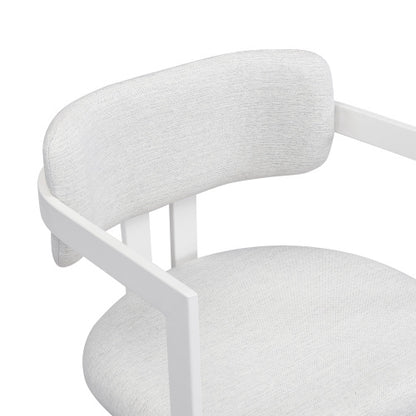 Set of 2 Beige Fabric Arm Dining Chairs, White Iron Metal Frame 265 LBS Weight Capacity