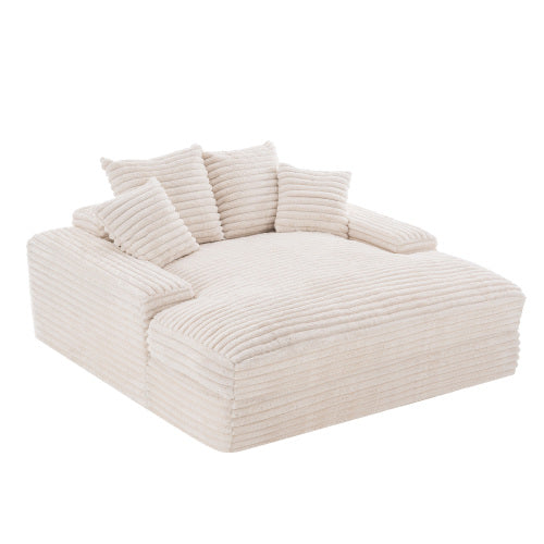 Beige Oversized Corduroy Chaise Lounge SofaBed,4 Washable Pillows
