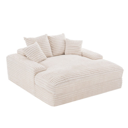 Beige Oversized Corduroy Chaise Lounge SofaBed,4 Washable Pillows