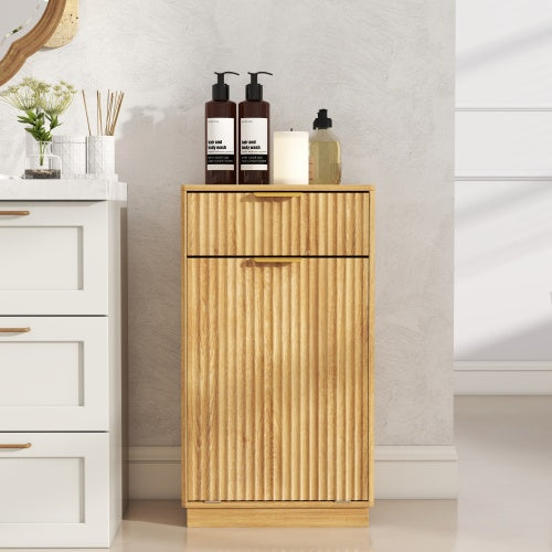 Woodgrain Tilt-Out Trash Can Cabinet with Drawer