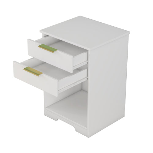 Nighstand With 2 Drawers,End Table,Nightstand with Open Space,Golden Handle,Morden Design,For Living Room,Bedroom,Easy Assemble,White