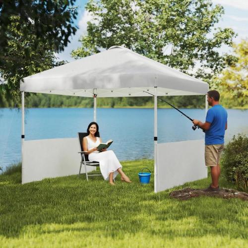 10x 10 ft party tent Pop Up Canopy Tent with 2 Half Sidewalls with Wheeled Carry Bag, White