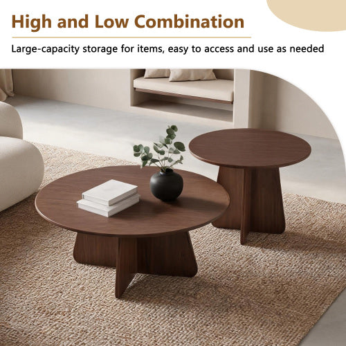 2-Piece Round Nesting Coffee Table Set with Crisscross Legs