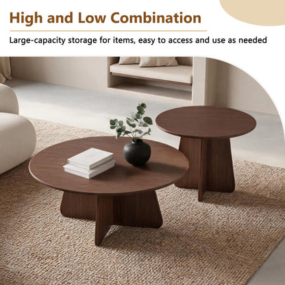 2-Piece Round Nesting Coffee Table Set with Crisscross Legs