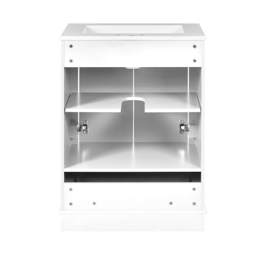 24'' Bathroom Vanity with Ceramic Sink Combo, Modern Freestanding Storage Cabinet with Silver Handles, Soft Closing Doors