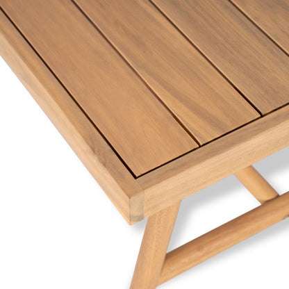 Patio Acacia Wood Chat Set, Club Chair + Coffee Table with Water-resistant Cushion, Teak + Beige