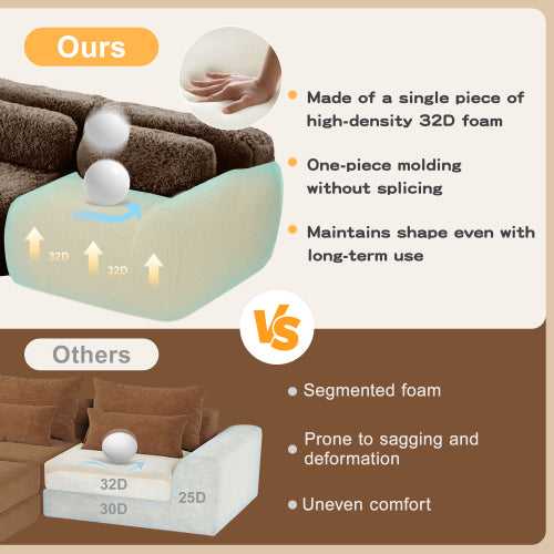 Chocolate L-Shape Plush Boneless Modular Sofa with Chaise Pillows